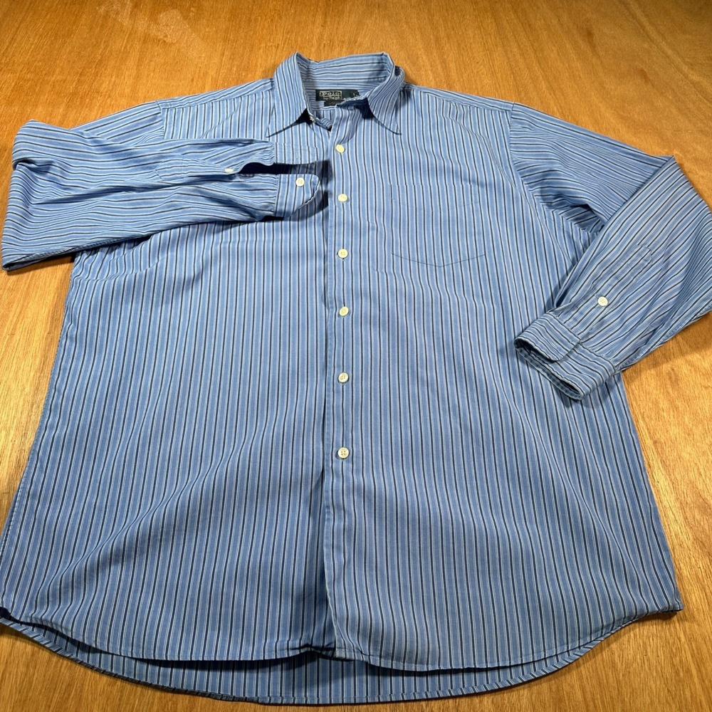 Polo Ralph Lauren Button Down Men L Blue Merrin Stripe Long Sleeve Cotton Shirt
